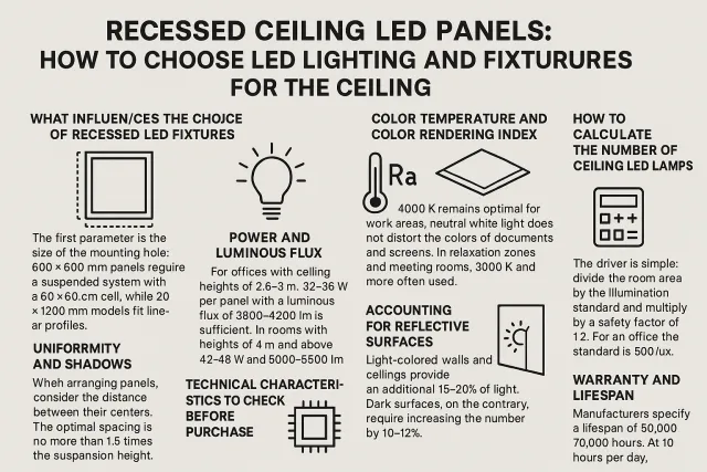 Встраиваемые потолочные LED-панели: как выбрать светодиодное освещение и светильники для потолка